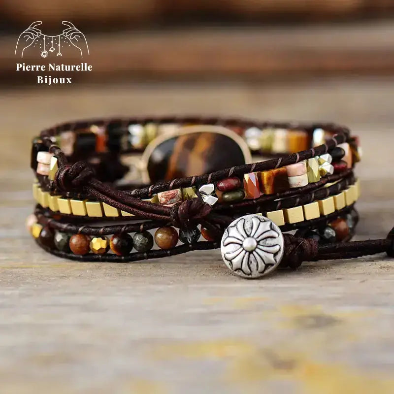 Bracelet wrap en œil de tigre et Jaspe | Bracelets | pierre naturelle bijoux