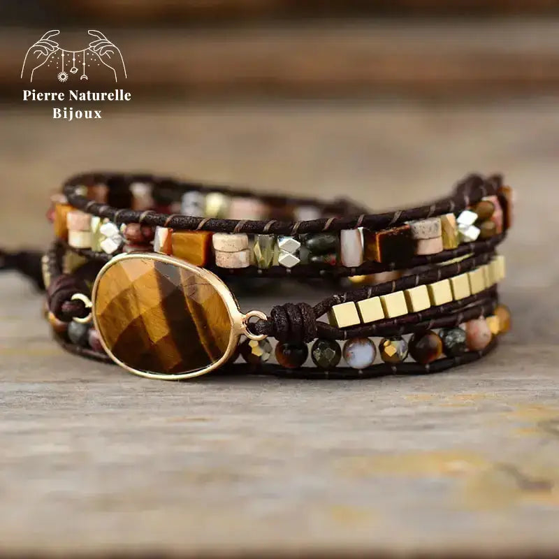 Bracelet wrap en œil de tigre et Jaspe | Bracelets | pierre naturelle bijoux