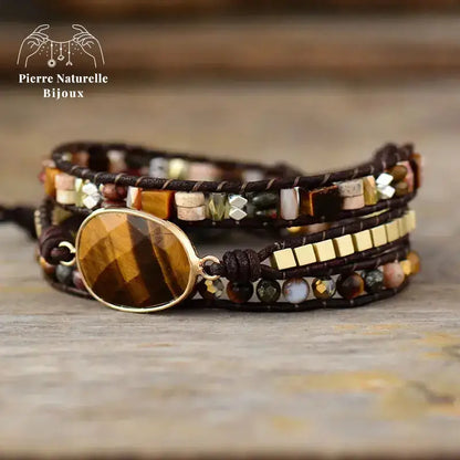 Bracelet wrap en il de tigre et Jaspe | Bracelets | pierre naturelle bijoux