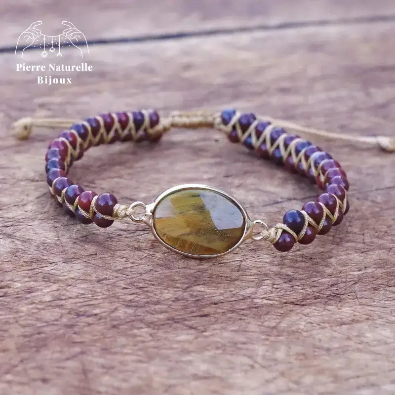 Bracelet wrap "Gardien" en œil de tigre et Jaspe rouge | Bracelets | pierre naturelle bijoux