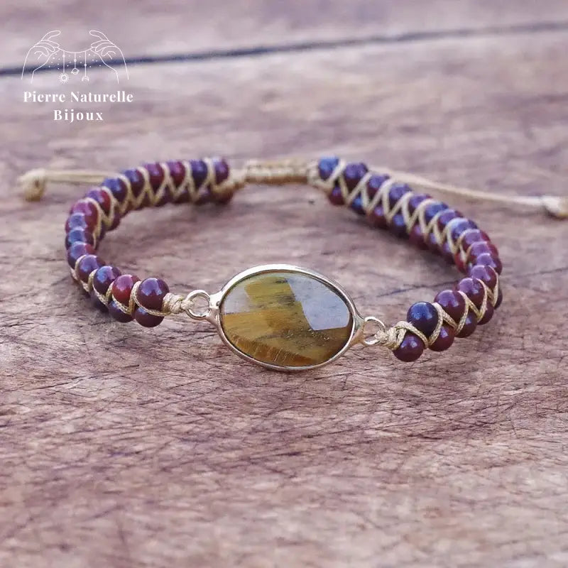 Bracelet wrap "Gardien" en œil de tigre et Jaspe rouge | Bracelets | pierre naturelle bijoux