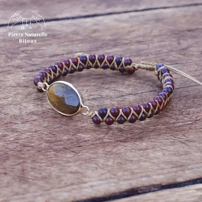 Bracelet wrap "Gardien" en il de tigre et Jaspe rouge | Bracelets | pierre naturelle bijoux