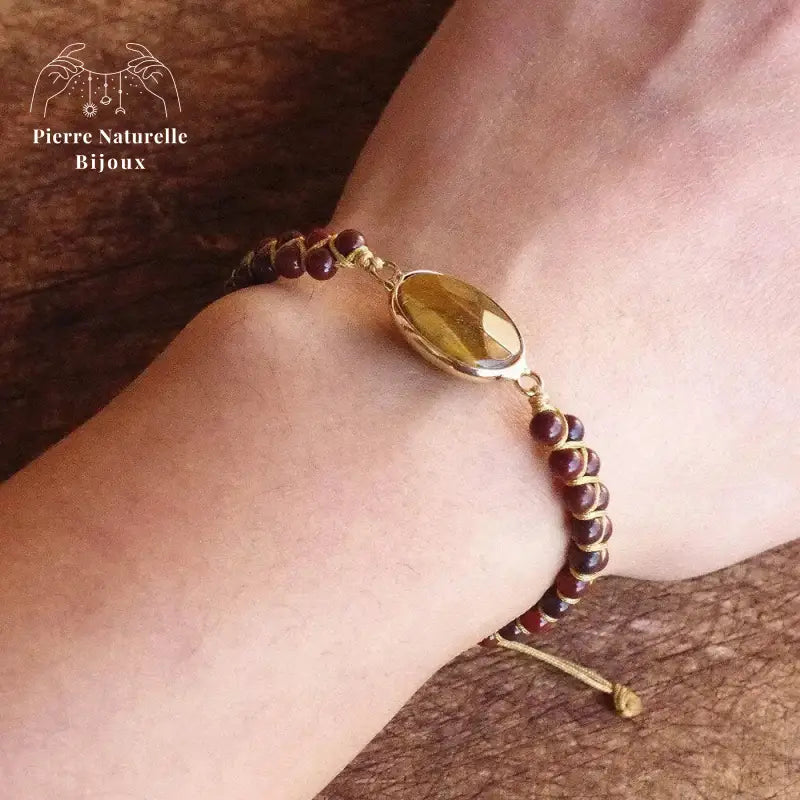 Bracelet wrap "Gardien" en œil de tigre et Jaspe rouge | Bracelets | pierre naturelle bijoux