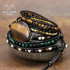 Bracelet wrap "Evolution" en œil de tigre cordon noir