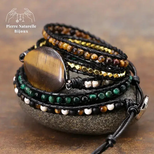 Bracelet wrap "Evolution" en il de tigre cordon noir
