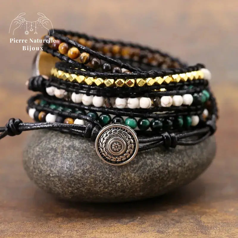 Bracelet wrap "Evolution" en œil de tigre | Bracelets | pierre naturelle bijoux