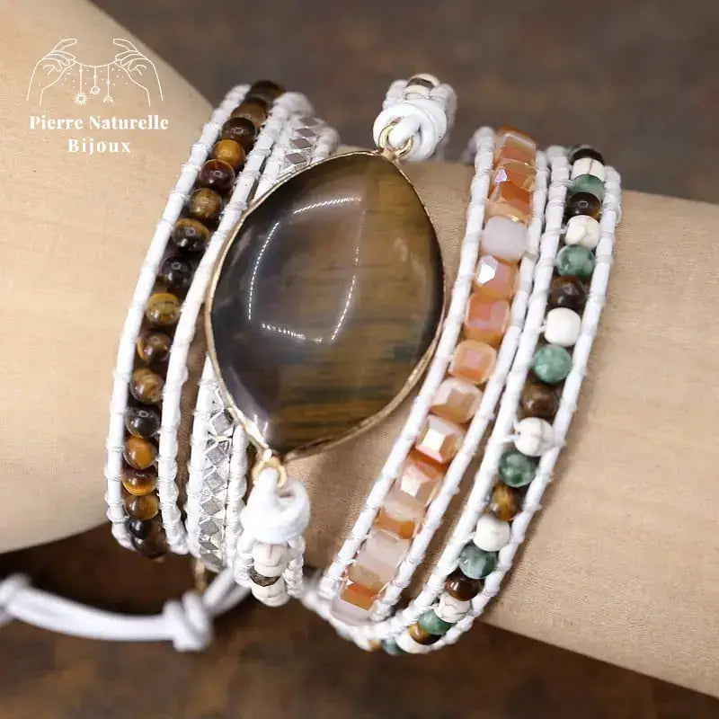 Bracelet wrap "Evolution" en œil de tigre | Bracelets | pierre naturelle bijoux