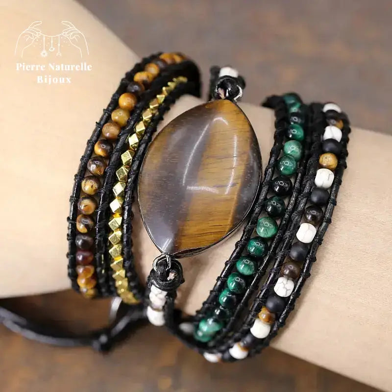 Bracelet wrap "Evolution" en œil de tigre | Bracelets | pierre naturelle bijoux