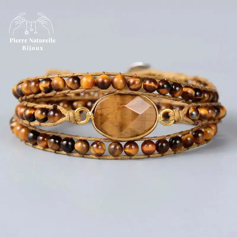 Bracelet wrap "Hélios" en œil de tigre