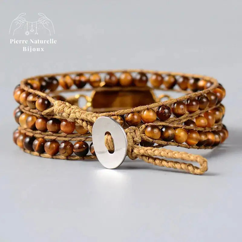 Bracelet wrap "Hélios" en œil de tigre | Bracelets | pierre naturelle bijoux