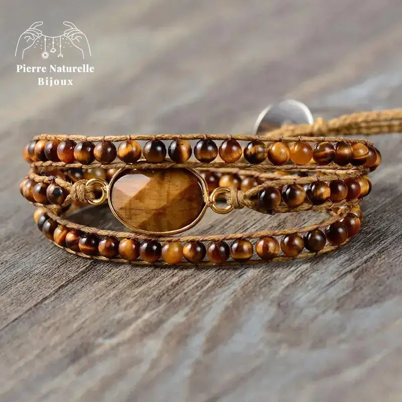 Bracelet wrap "Hélios" en œil de tigre | Bracelets | pierre naturelle bijoux