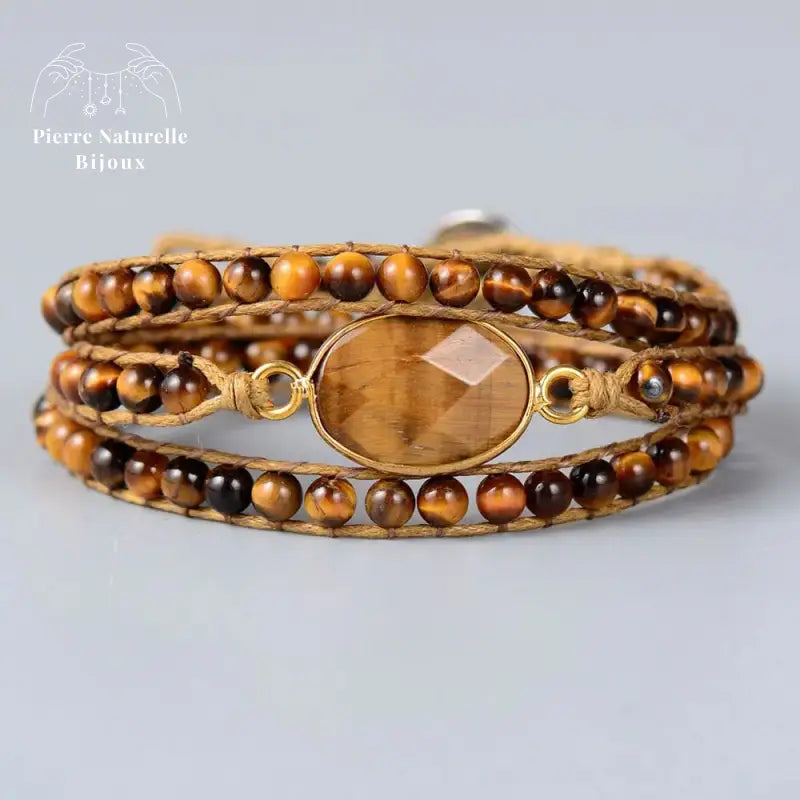 Bracelet wrap "Hélios" en œil de tigre