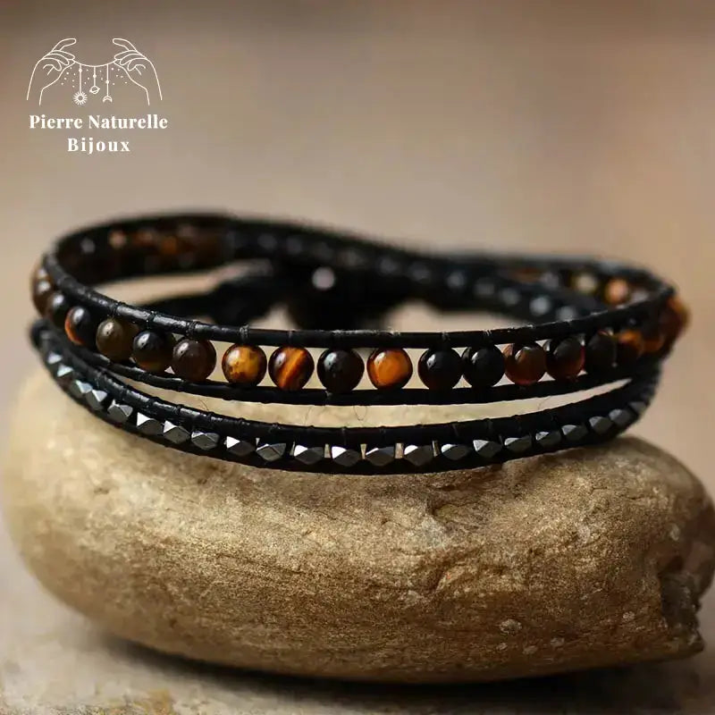 Bracelet wrap "Influence" en œil de tigre | Bracelets | pierre naturelle bijoux