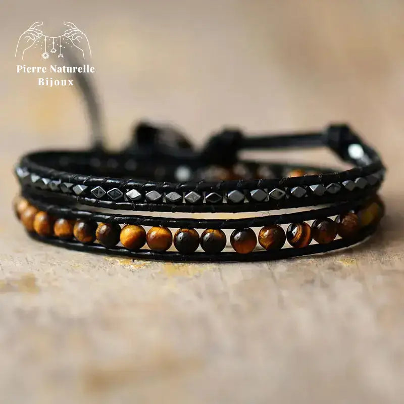 Bracelet wrap "Influence" en œil de tigre | Bracelets | pierre naturelle bijoux