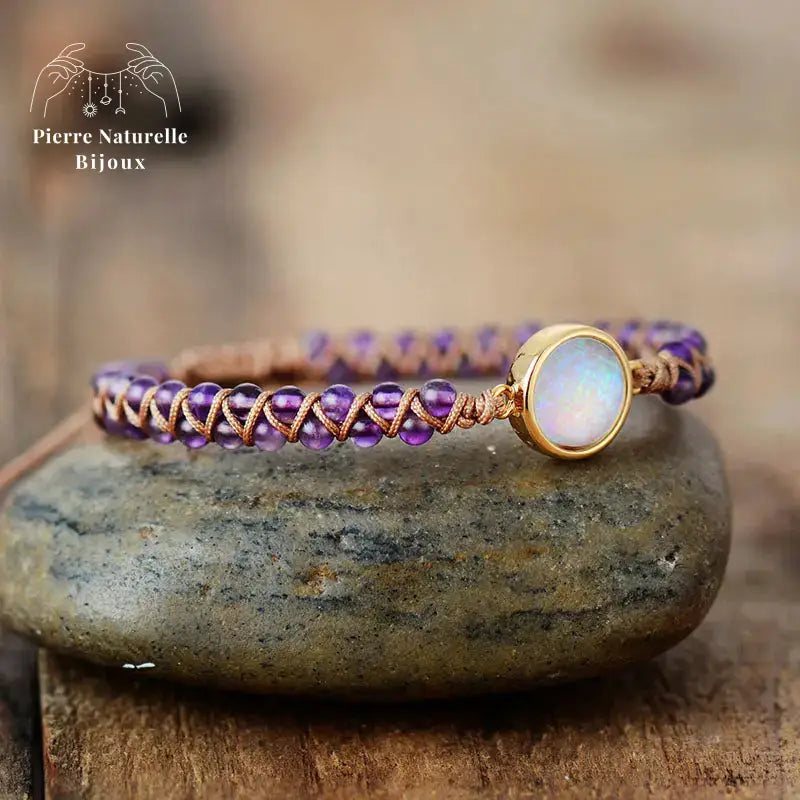 Bracelet wrap "Rayonnement" en Opale et Améthyste | Bracelets | pierre naturelle bijoux