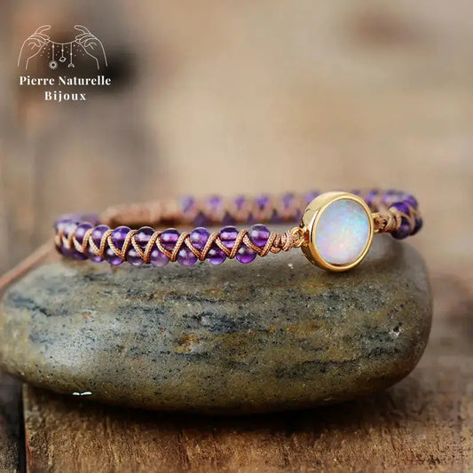 Bracelet wrap "Rayonnement" en Opale et Améthyste | Bracelets | pierre naturelle bijoux