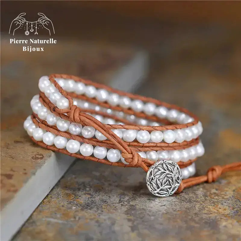 Bracelet wrap en Perle d'eau douce | Bracelets | pierre naturelle bijoux