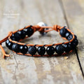 Bracelet wrap "Vigueur" en Pierre de lave et Onyx | Bracelets | pierre naturelle bijoux