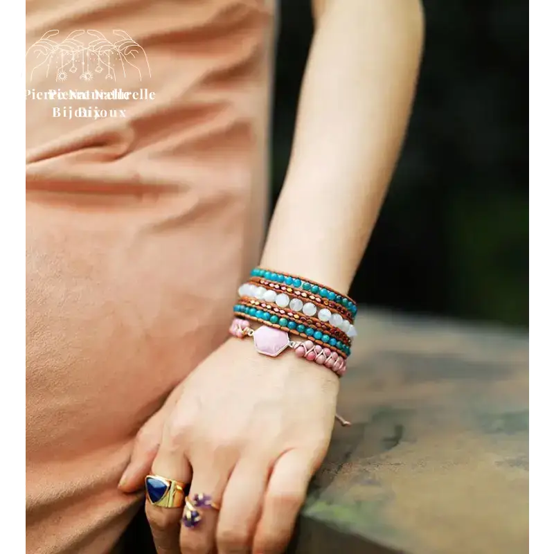 Bracelet wrap en Pierre de lune et Apatite | Bracelets | pierre naturelle bijoux