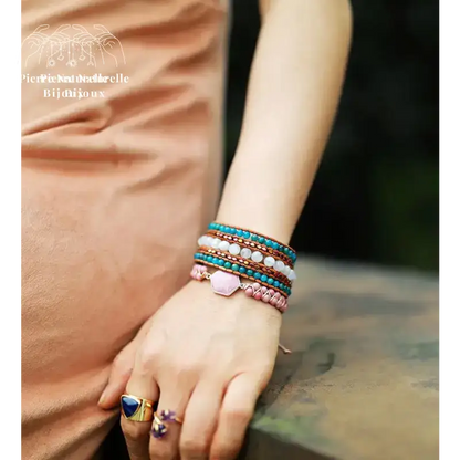 Bracelet wrap en Pierre de lune et Apatite | Bracelets | pierre naturelle bijoux