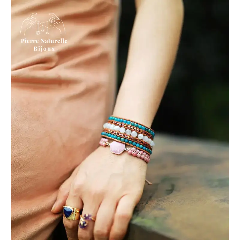 Bracelet wrap en Pierre de lune et Apatite | Bracelets | pierre naturelle bijoux