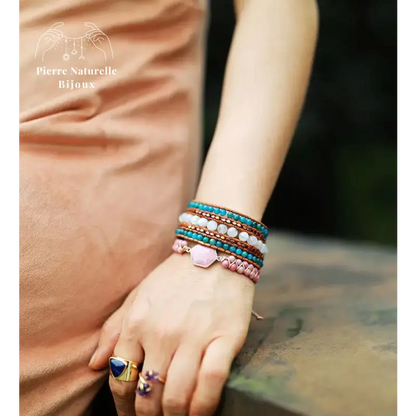 Bracelet wrap en Pierre de lune et Apatite | Bracelets | pierre naturelle bijoux