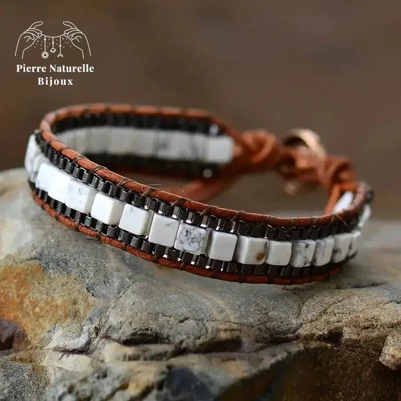 Bracelet wrap en pierre Howlite | Bracelets | pierre naturelle bijoux