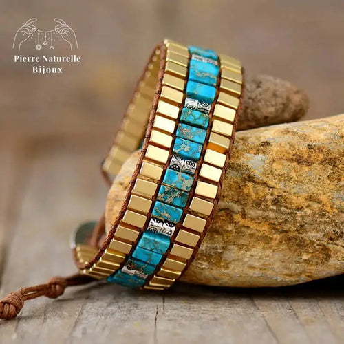 Bracelet wrap en pierre Turquoise | Bracelets | pierre naturelle bijoux