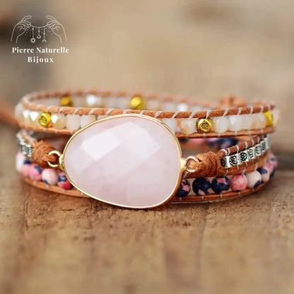 Bracelet wrap "Croissance" en Quartz rose et Cristal | Bracelets | pierre naturelle bijoux