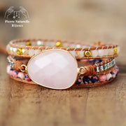 Bracelet wrap "Croissance" en Quartz rose et Cristal | Bracelets | pierre naturelle bijoux