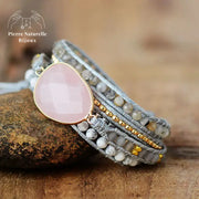 Bracelet wrap "Célébrité" en Quartz rose, Labradorite et Howlite | Bracelets | pierre naturelle bijoux