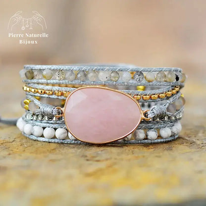 Bracelet wrap "Célébrité" en Quartz rose, Labradorite et Howlite | Bracelets | pierre naturelle bijoux