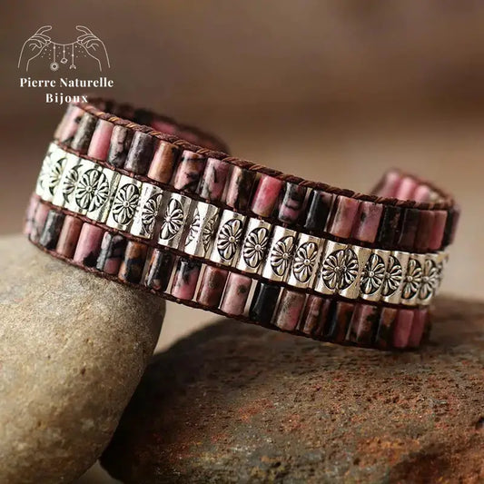 Bracelet wrap en Rhodonite | Bracelets | pierre naturelle bijoux