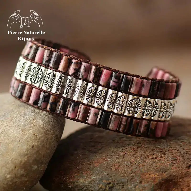 Bracelet wrap en Rhodonite | Bracelets | pierre naturelle bijoux