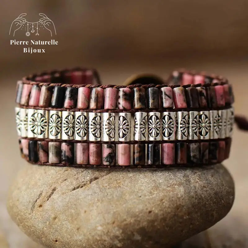 Bracelet wrap en Rhodonite | Bracelets | pierre naturelle bijoux