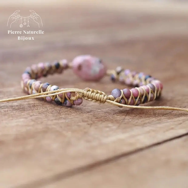 Bracelet wrap "Commencement" en Rhodonite | Bracelets | pierre naturelle bijoux