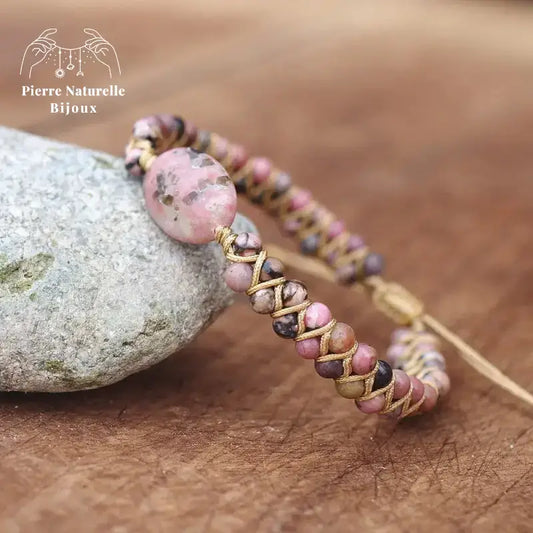 Bracelet wrap "Commencement" en Rhodonite | Bracelets | pierre naturelle bijoux
