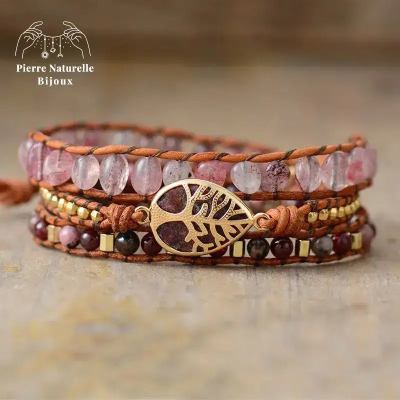 Bracelet wrap en Rhodonite et Quartz | Bracelets | pierre naturelle bijoux