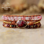 Bracelet wrap en Rhodonite et Quartz