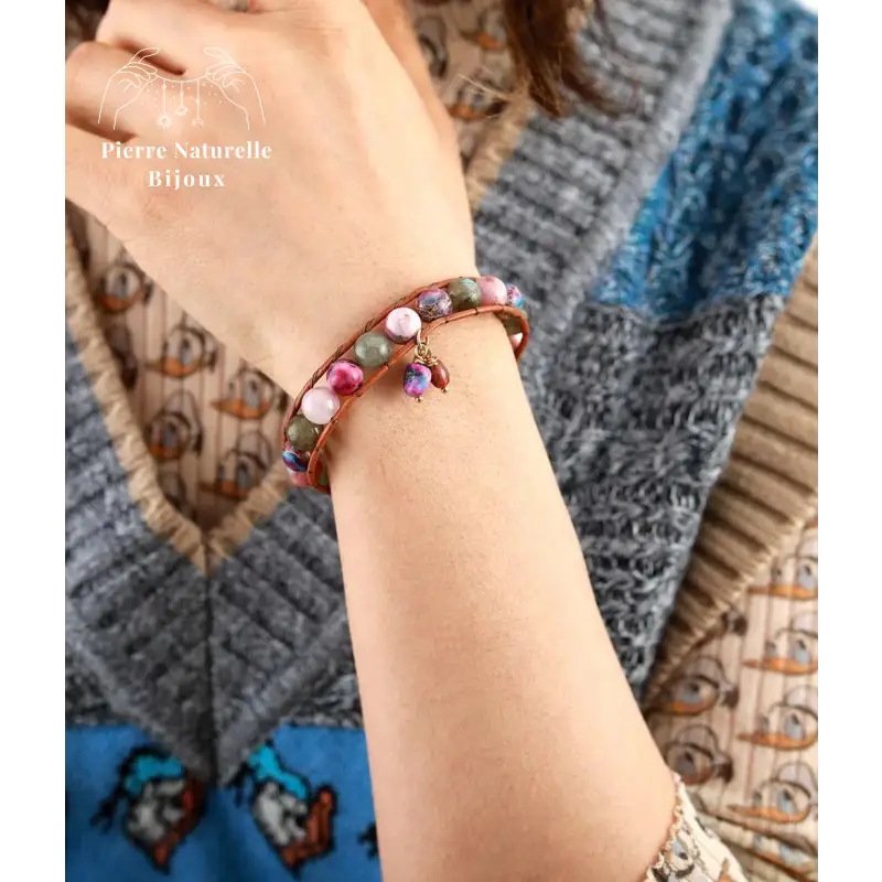 Bracelet wrap en Rhodonite, Labradorite et Jaspe impérial | Bracelets | pierre naturelle bijoux