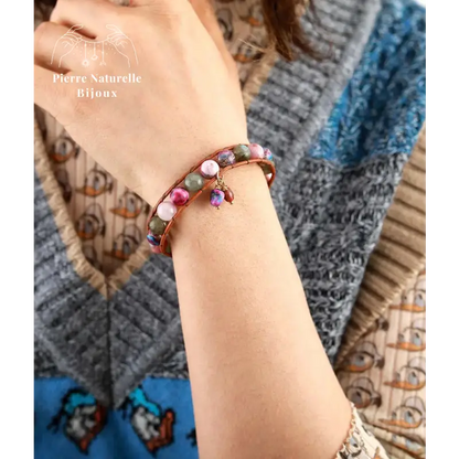 Bracelet wrap en Rhodonite, Labradorite et Jaspe impérial | Bracelets | pierre naturelle bijoux