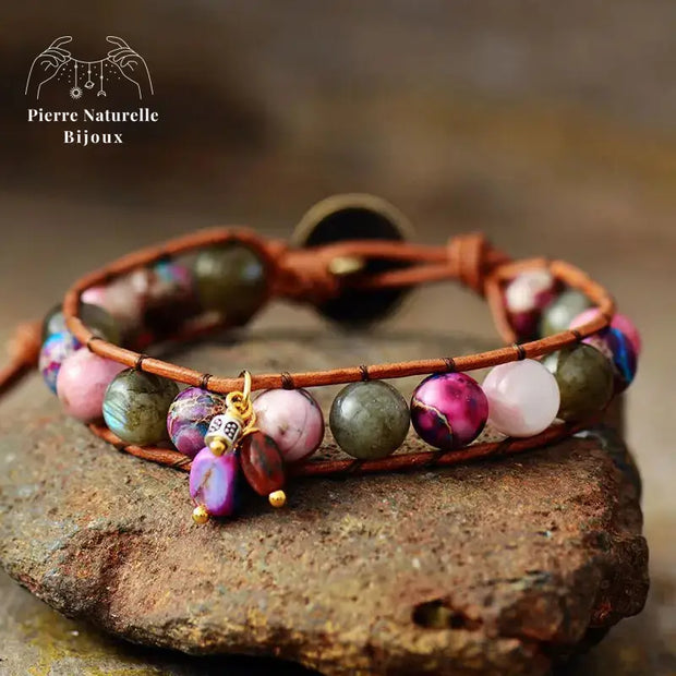 Bracelet wrap en Rhodonite, Labradorite et Jaspe impérial | Bracelets | pierre naturelle bijoux