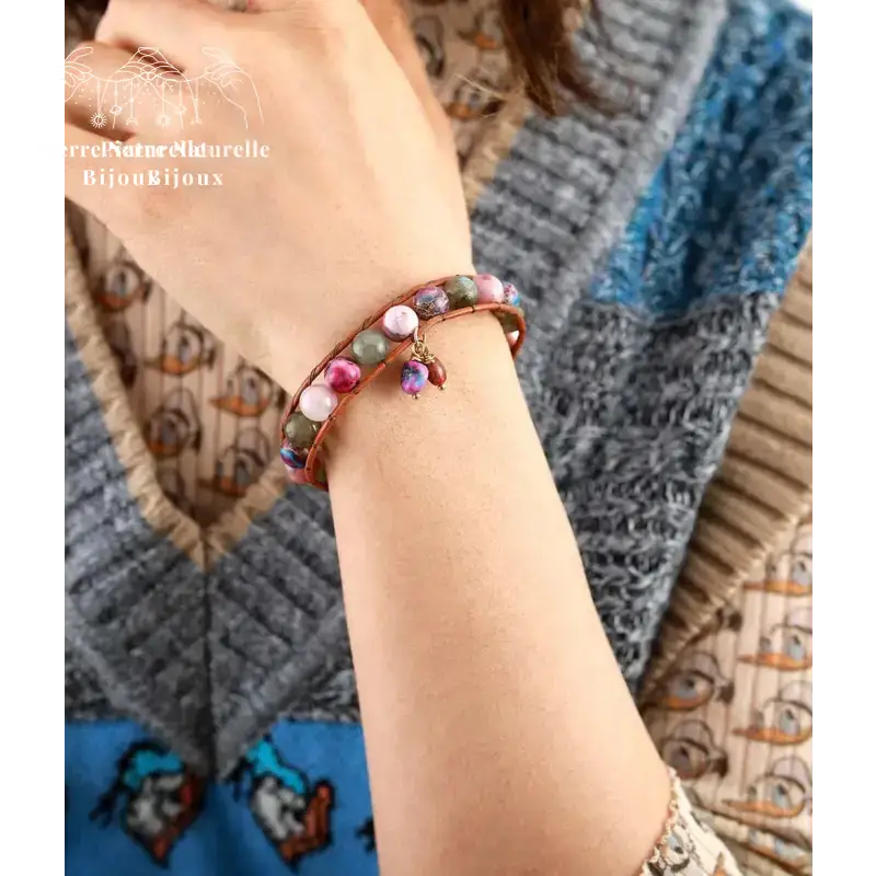 Bracelet wrap en Rhodonite, Labradorite et Jaspe impérial | Bracelets | pierre naturelle bijoux