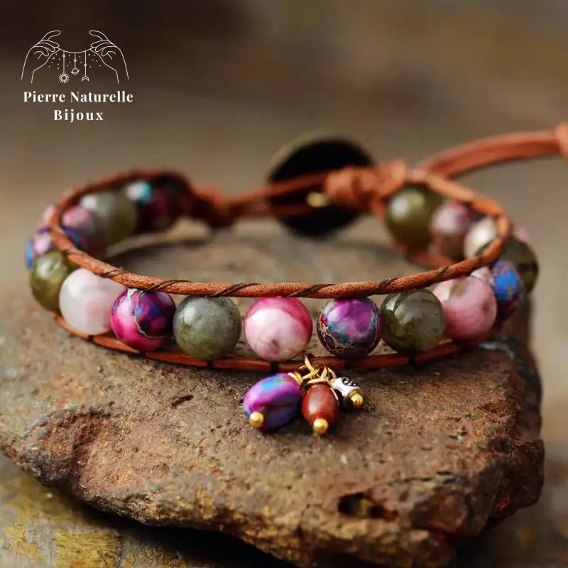Bracelet wrap en Rhodonite, Labradorite et Jaspe impérial | Bracelets | pierre naturelle bijoux
