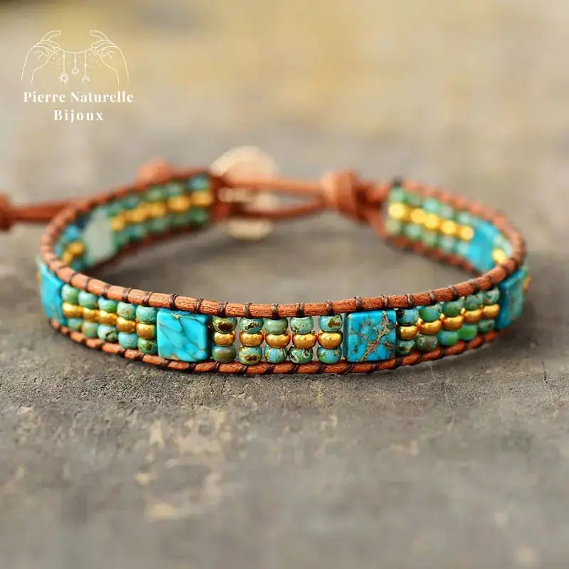 Bracelet wrap "Communication" en Turquoise | Bracelets | pierre naturelle bijoux