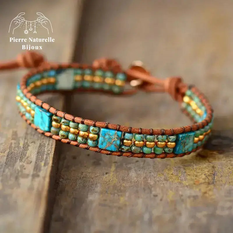 Bracelet wrap "Communication" en Turquoise | Bracelets | pierre naturelle bijoux