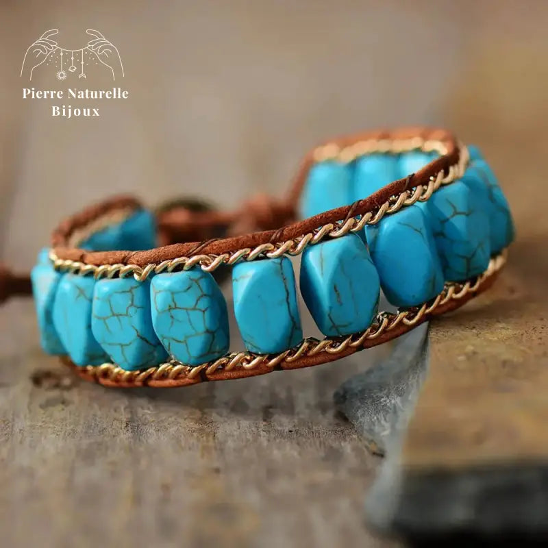 Bracelet wrap "Dignité" en Turquoise | Bracelets | pierre naturelle bijoux