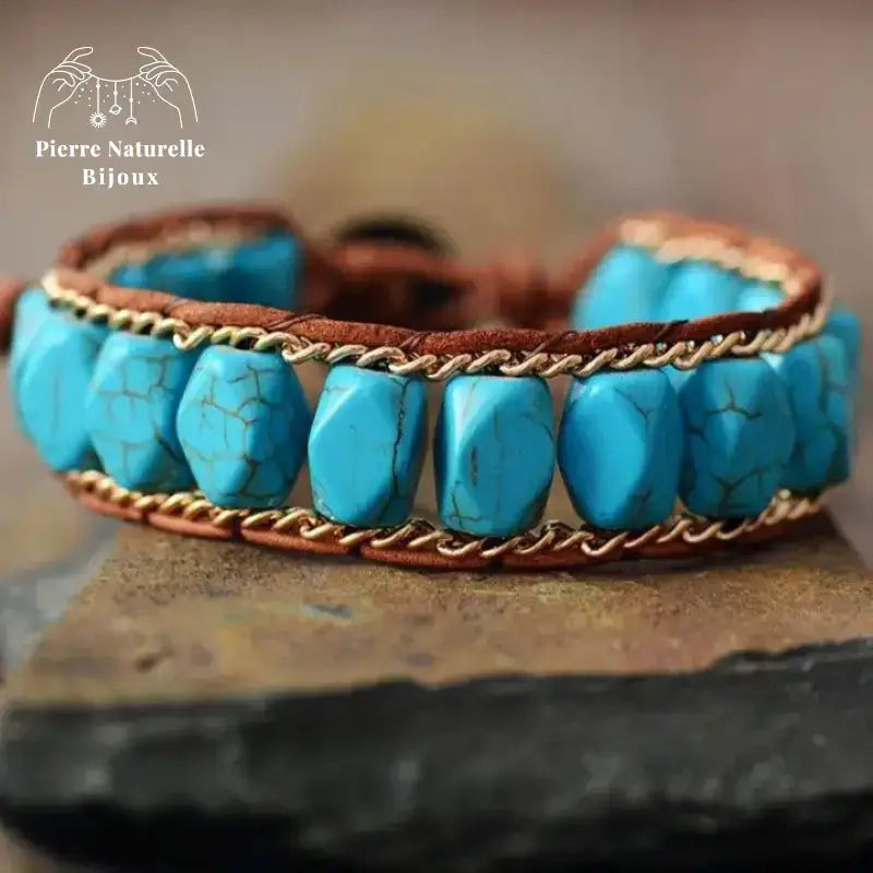 Bracelet wrap "Dignité" en Turquoise | Bracelets | pierre naturelle bijoux