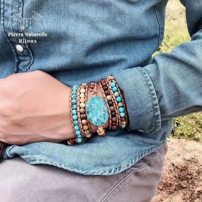 Bracelet wrap "Régénération" en Turquoise | Bracelets | pierre naturelle bijoux