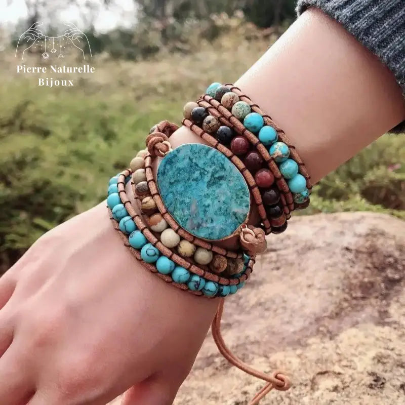 Bracelet wrap "Régénération" en Turquoise | Bracelets | pierre naturelle bijoux